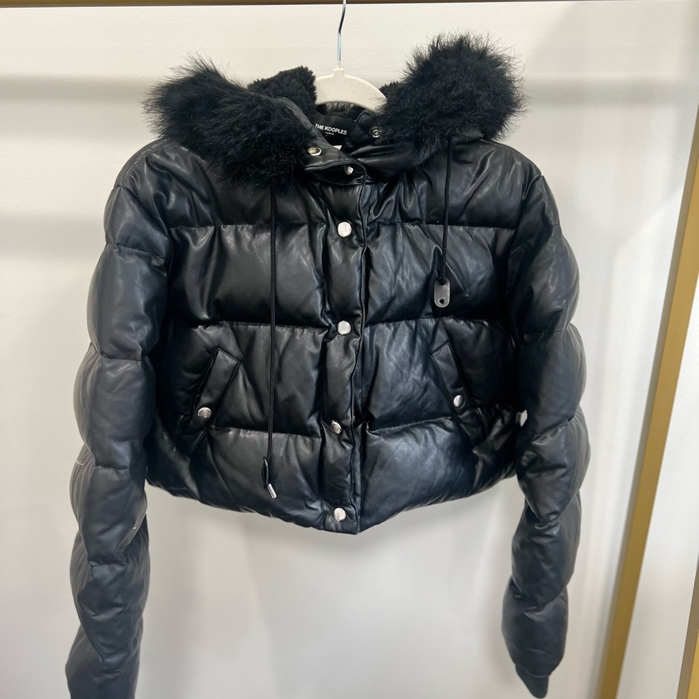 The Kooples faux fur cropped puffer coat